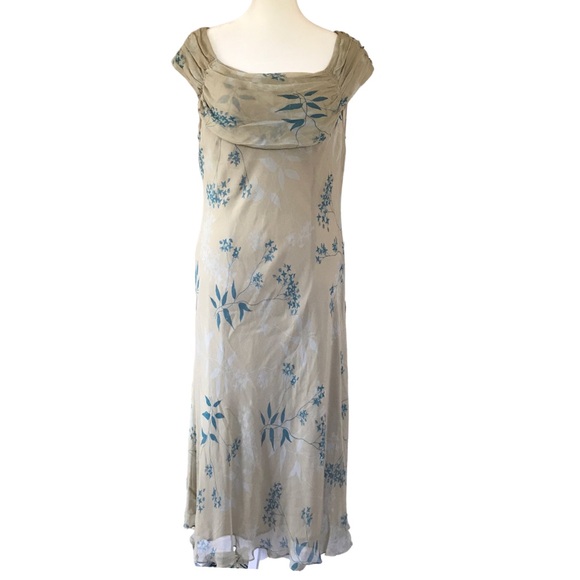 David Warren Size 14 Vintage Y2K Beige Floral Slinky Silk Cowl Neck Midi Dress - Picture 9 of 9